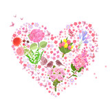 romantic floral heart from bouquets of spring flowers with coupl