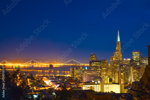 San Francisco cityscape, Bay Bridge from Inga Coolbrith park at night © Lynn Yeh
