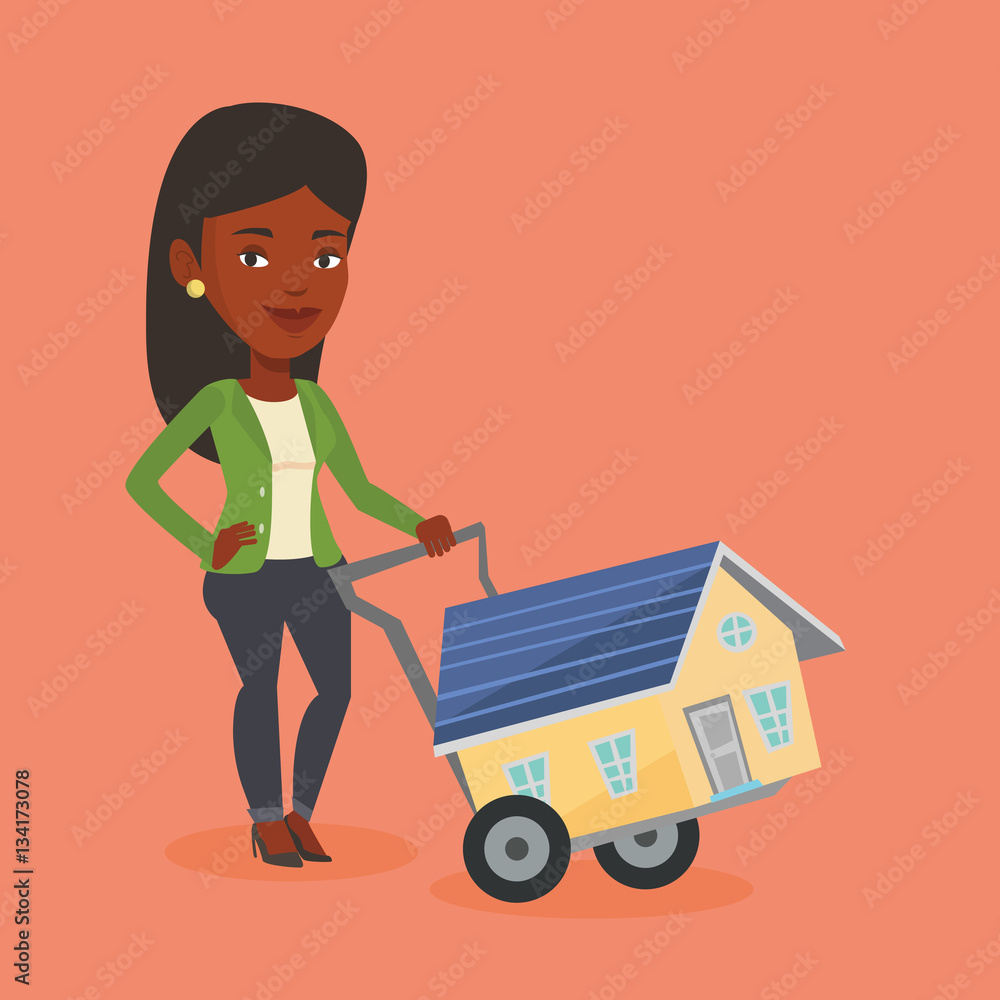 Young woman buying house vector illustration.