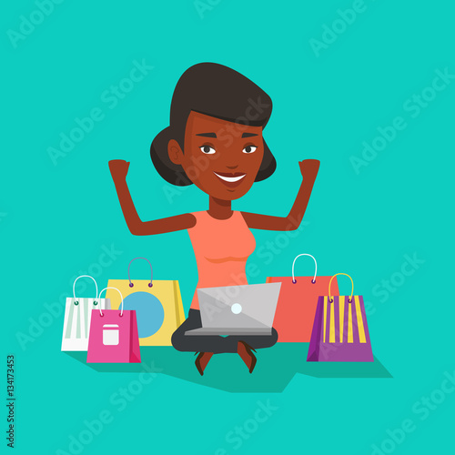 Woman shopping online vector illustration.