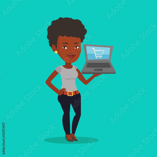 Woman shopping online vector illustration.