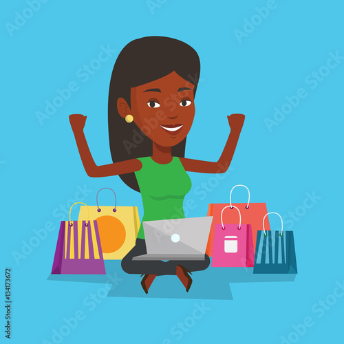 Woman shopping online vector illustration.