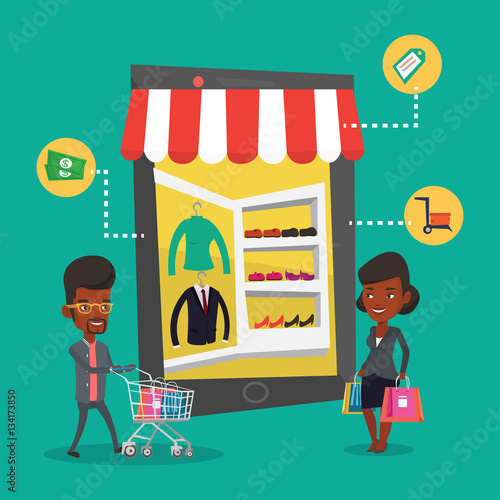 Man and woman doing shopping online.