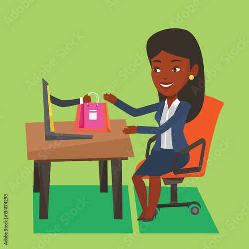 Woman shopping online vector illustration.