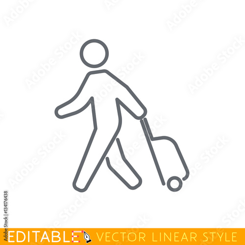 Traveler or immigrant with luggage. Editable line icon. Stock vector illustration.
