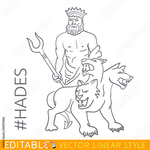 Hades. God of underworld and dead. Series Greek gods. Editable line drawing. Stock vector illustration.