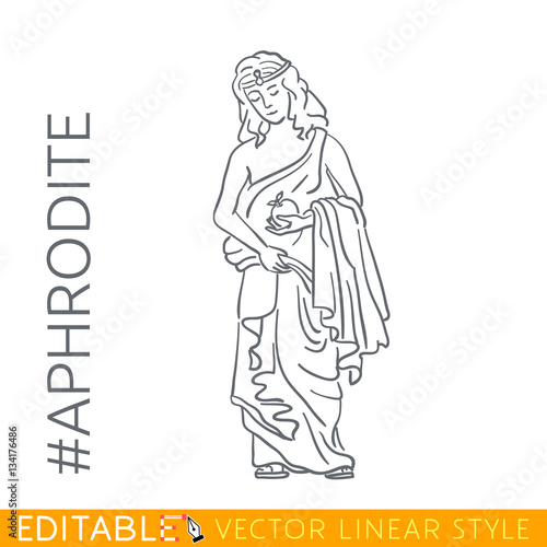 Aphrodite. Goddess of beauty, love, desire, and pleasure. Series Greek gods. Editable line drawing. Stock vector illustration.