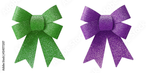 Green and purple bow isolat...