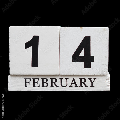 14 February on wooden calendar