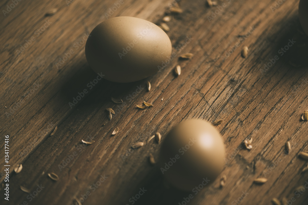 Group Of Eggs on wooden table Group Of Eggs on wooden table