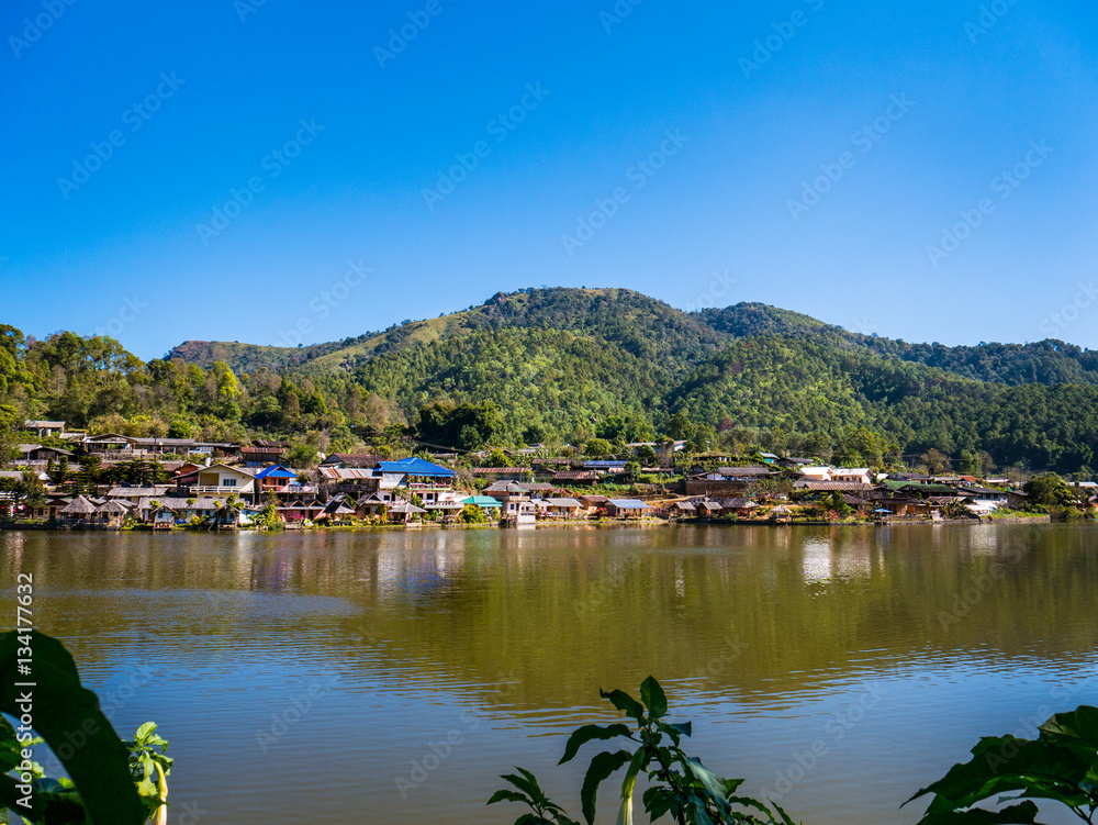 Small Village of Hill Tribe in front of Lake