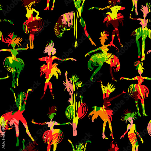 Vector seamless pattern with dancing women.