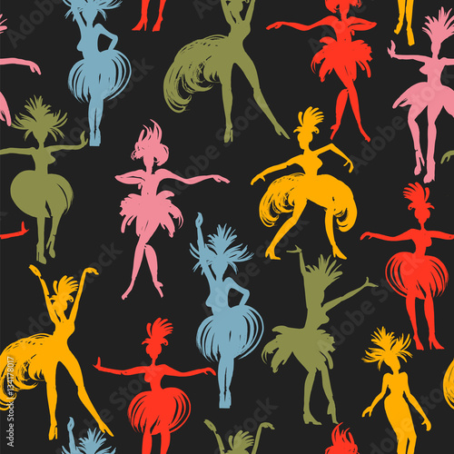 Vector seamless pattern with dancing women.