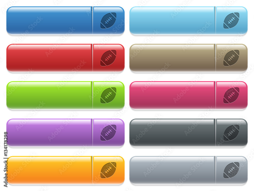 Rugby ball icons on color glossy, rectangular menu button Rugby ball icons on color glossy, rectangular menu button