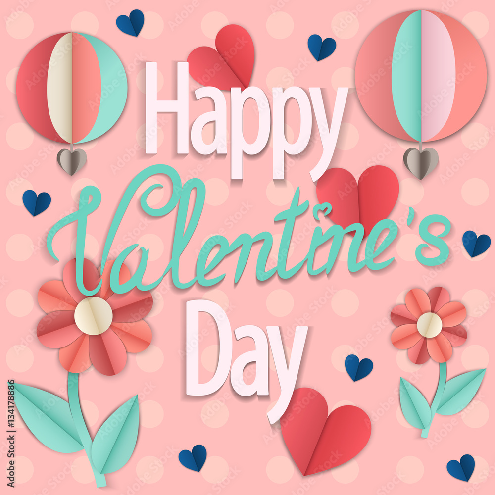 greeting card for Valentine's Day with balloons and flowers