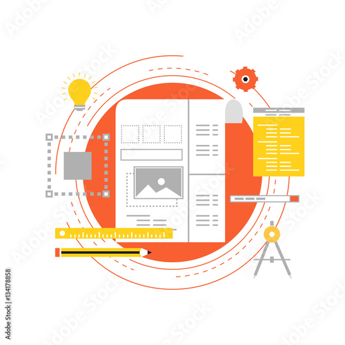Web design and application development with API interface flat vector illustration. Content management, graphic design, software API prototyping and testing concepts for web banners and apps 