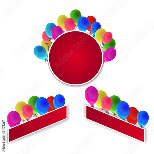 Multicolored balloons and red banners
