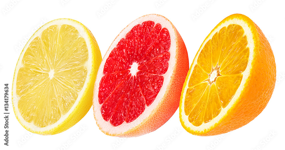 lemon , orange and grapefruit  isolated on white