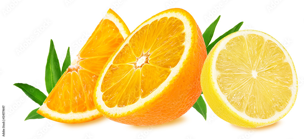 lemon and  orange isolated on white