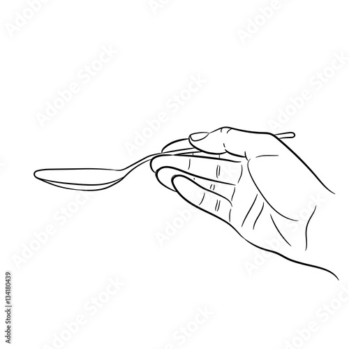 Hand holding a spoon on white background of vector illustrations