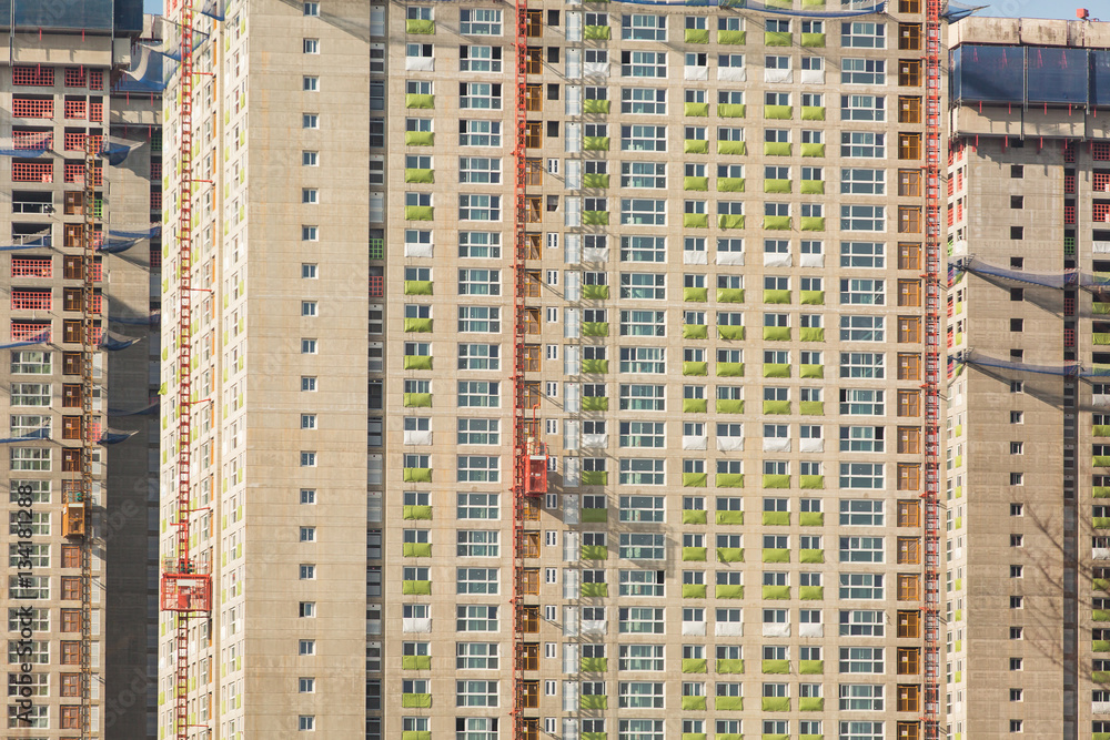 the construction of an apartment building