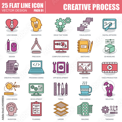 Line creative process icons