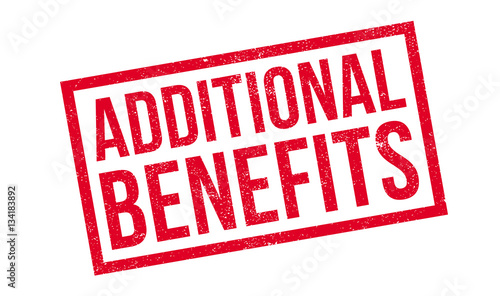 Additional Benefits rubber stamp. Grunge design with dust scratches. Effects can be easily removed for a clean, crisp look. Color is easily changed.