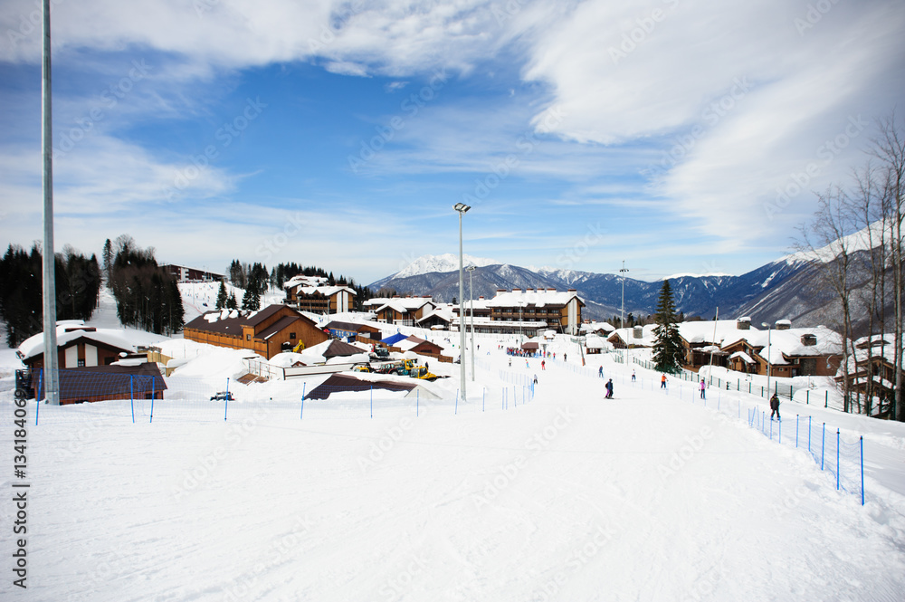 Fototapeta premium Ski resort (Mountain peaks), chalet