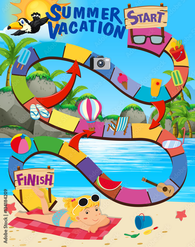 Fototapeta premium Game template with girl on the beach background