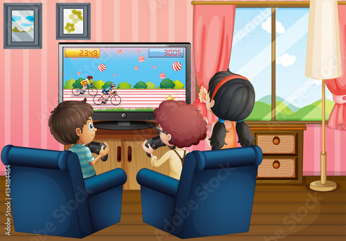 Children playing games at home