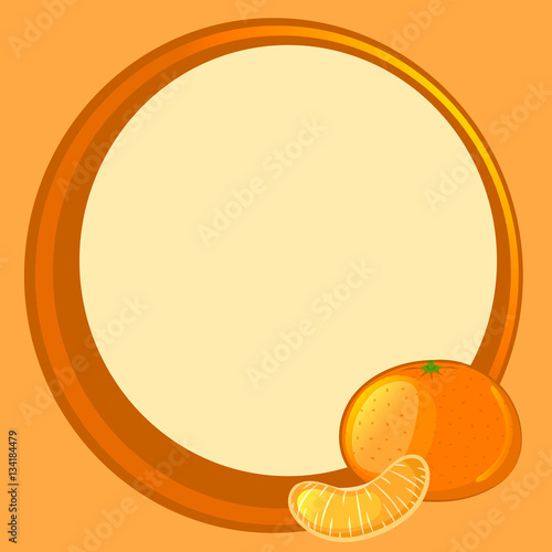 Round orange frame with mandarin and clove. Vector illustration.