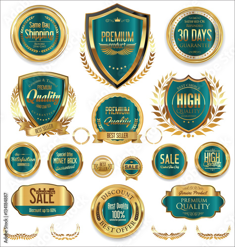 Golden sale shields laurel wreaths and badges collection 