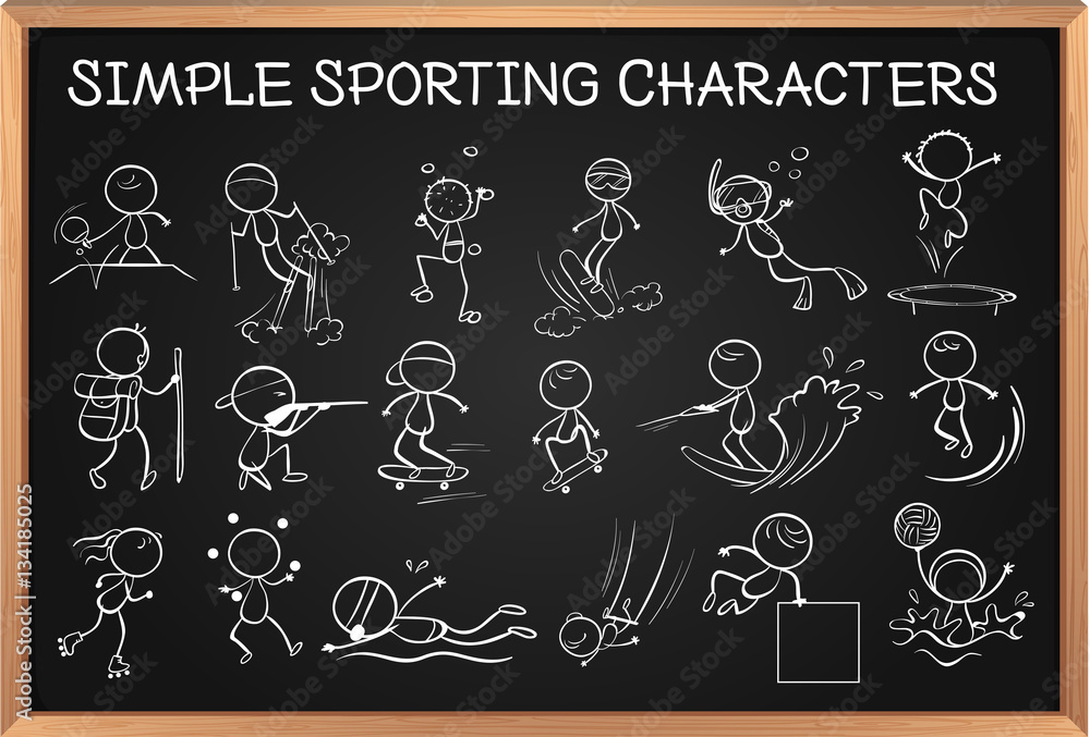 Simple sporting characters on blackboard