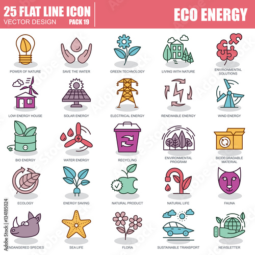Line environment, renewable energy icons