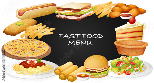 Different kinds of fastfood on menu