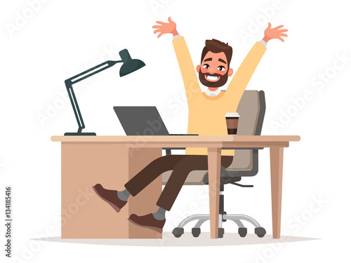 Successful deal or good news. Office worker, businessman  behind