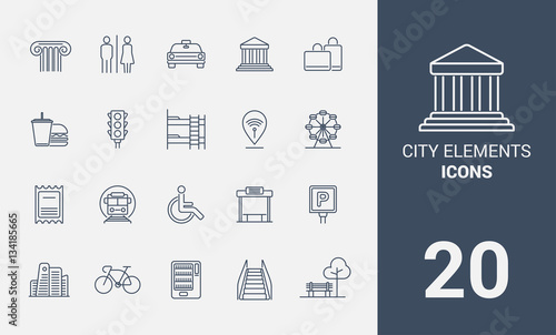 city elements line icons set