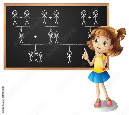 Little girl and family tree on the board