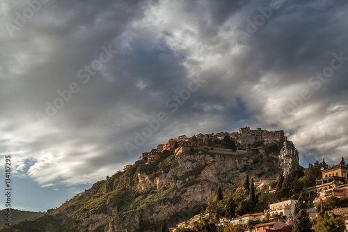 Castelmola from Taormina, Messina, Sicily, Italy