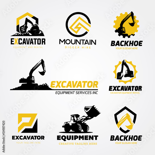logo collection set of Backhoe excavator equipment service template.