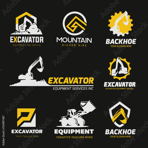logo collection set of Backhoe excavator equipment service template.