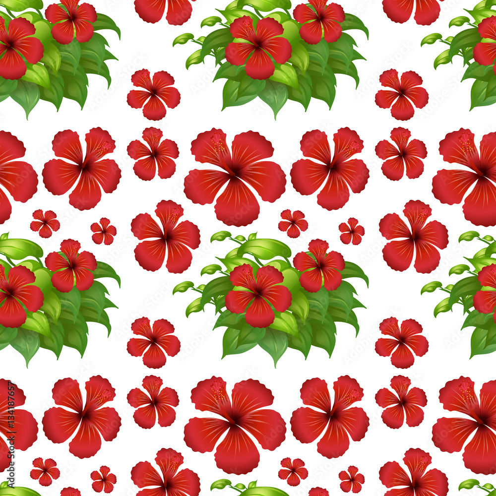 Seamless background with red hibiscus flowers Seamless background with red hibiscus flowers