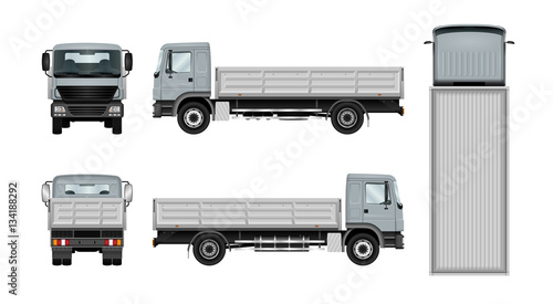 Work truck template. Vector isolated lorry on white. The ability to easily change the color. All sides in groups on separate layers. View from side, back, front and top.