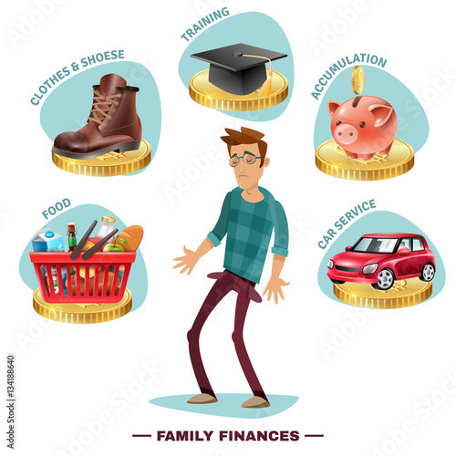  Family Budget Planning Flat Composition Poster