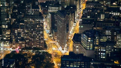 New York Manhattan The Flatiron district Rooftop view night Timelapse