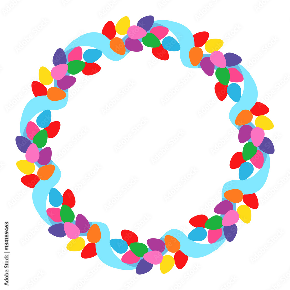 Easter eggs colored round photo frame with ribbon. Easter eggs colored round photo frame with ribbon.