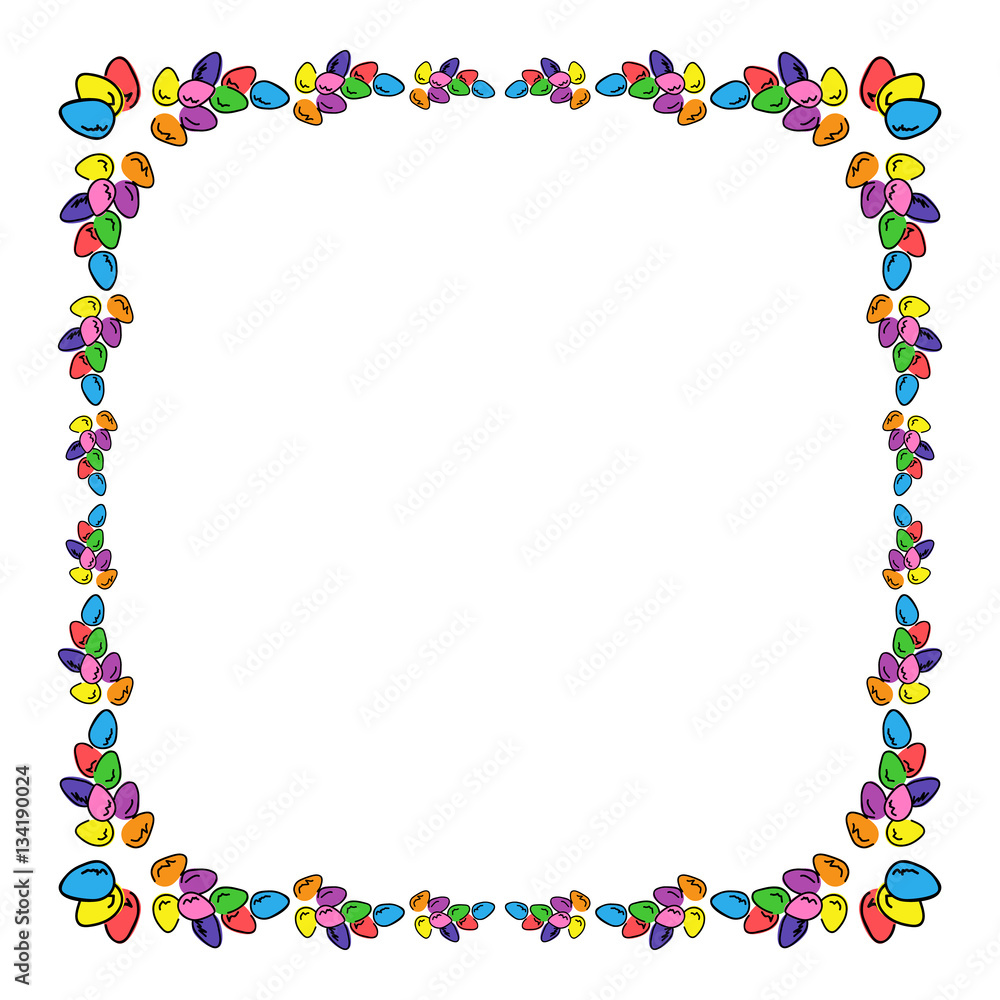 Easter eggs colored square photo frame. Multicolored bright border to design greeting cards.