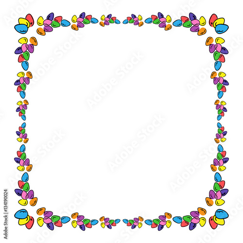 Easter eggs colored square photo frame. Multicolored bright border to design greeting cards.