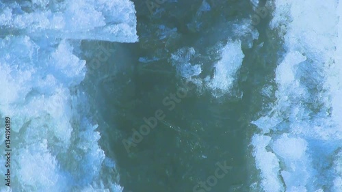 Close ups of the ice debacle as the huge pieces slowly floating down on the river danube in Budapest