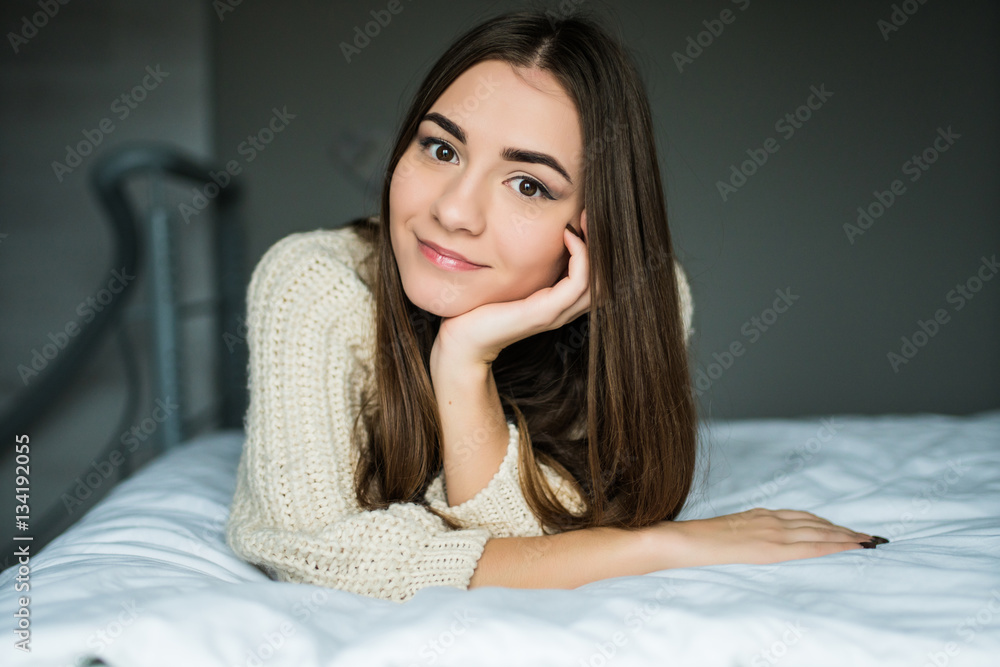 woman have fine on her bedroom. Young lady enjoying her morning and wake up. woman have fine on her bedroom. Young lady enjoying her morning and wake up.